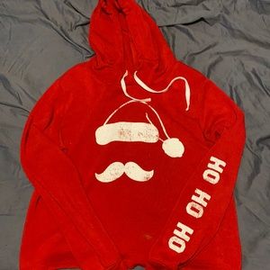 Red, cropped, santa sweatshirt.